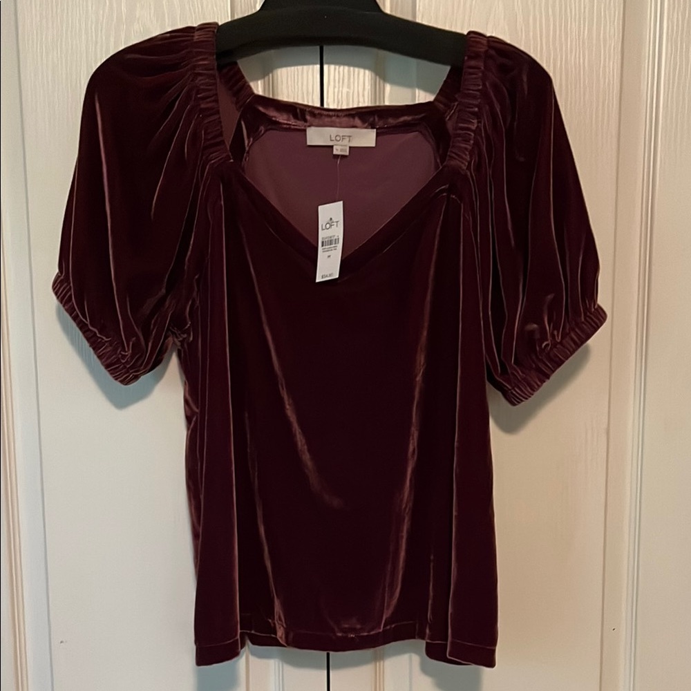 LOFT Red Puff Sleeve Fitted Blouse